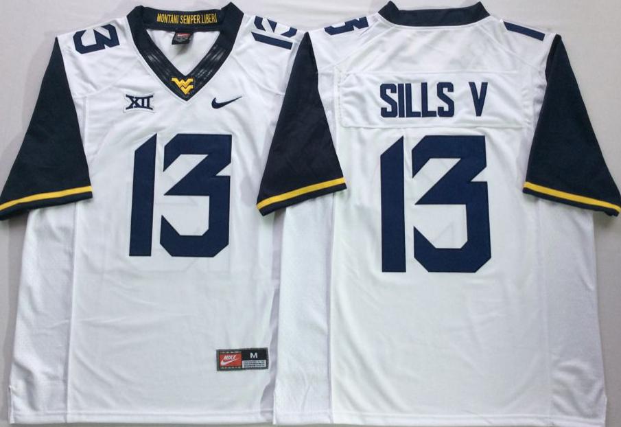 NCAA Men West Virginia Mountaineers White #13 SILLS V->ncaa teams->NCAA Jersey